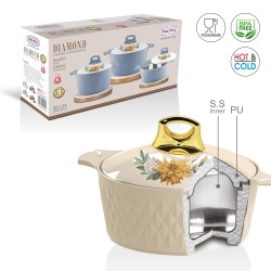 ASIAN Casserole Hotpot, Stainless Steel insulated Hot Pot, Food Warmer, Keeps Food Warm for Hours - Diamond Beige (3500 ML) ASIAN Casserole Hotpot, Stainless Steel insulated Hot Pot, Food Warmer, Keeps Food Warm for Hours - Diamond Beige (3500 ML)