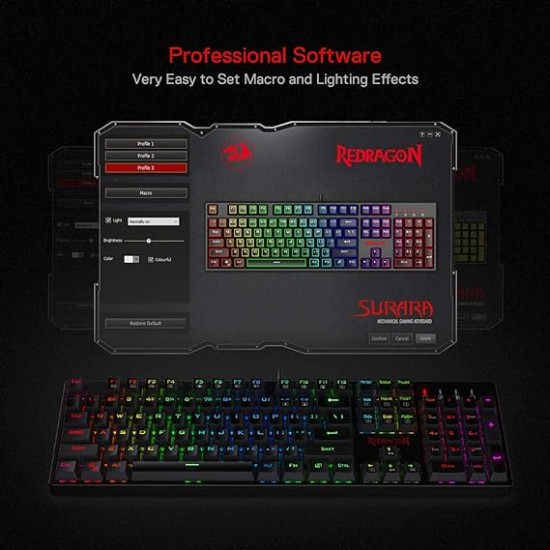 Redragon SU-RARA K582 RGB LED Backlit Mechanical Gaming Wired Keyboard with 104 Keys, Black