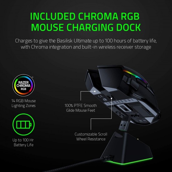 Razer Basilisk Ultimate Wireless Gaming Mouse with Charging Dock | 11 Programmable Buttons Razer Basilisk Ultimate Wireless Gaming Mouse with Charging Dock | 11 Programmable Buttons
