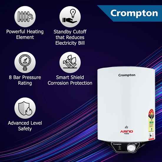 Crompton Arno Neo 25-L 5 Star Rated Storage Water Heater (Geyser) with Advanced 3 Level Safety (White) National Energy Conservation Award Winner 2023 Crompton Arno Neo 25-L 5 Star Rated Storage Water Heater (Geyser) with Advanced 3 Level Safety (White) National Energy Conservation Award Winner 2023