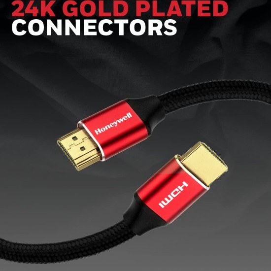 Honeywell HDMI Cable 2.1 with Ethernet, 8k@60Hz, 4K@120Hz UHD Resolution, (9.8ft/3M), 48 GBPS Transmission Ultra High Speed, Dolby DTS, eARC, 3D,Male-to-Male,Compatible with All HDMI-Enabled Devices Honeywell HDMI Cable 2.1 with Ethernet, 8k@60Hz, 4K@120Hz UHD Resolution, (9.8ft/3M), 48 GBPS Transmission Ultra High Speed, Dolby DTS, eARC, 3D,Male-to-Male,Compatible with All HDMI-Enabled Devices