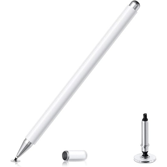 Dyazo Aluminium Fine Point Stylus Pen with Spare Disk for Touch Screens Devices (White)