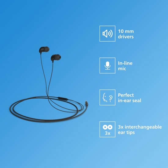 Philips Audio TAE1126 Wired in Ear Earphones, Black Philips Audio TAE1126 Wired in Ear Earphones, Black