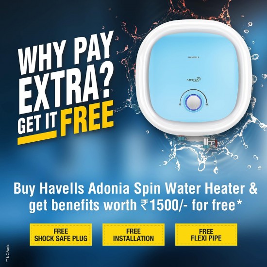 Havells Adonia Spin 10-Litre Vertical Storage Water Heater (Geyser) White Blue 5 Star Havells Adonia Spin 10-Litre Vertical Storage Water Heater (Geyser) White Blue 5 Star