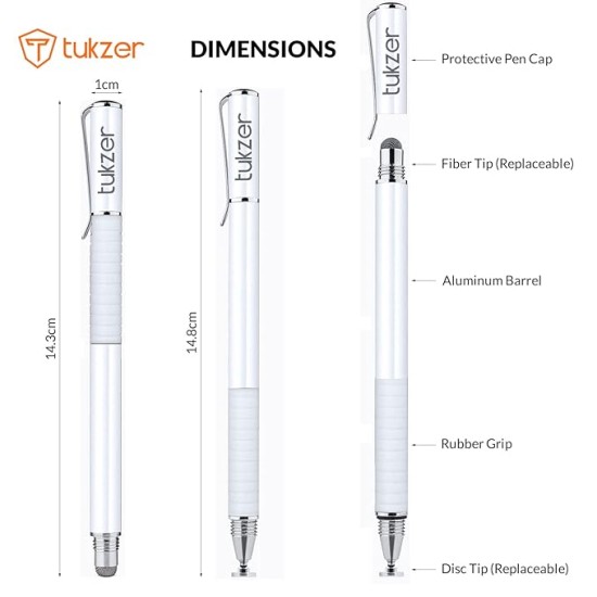 Tukzer 2-in-1 Capacitive Stylus Pen V2.0, Precise Stylus (White) Tukzer 2-in-1 Capacitive Stylus Pen V2.0, Precise Stylus (White)