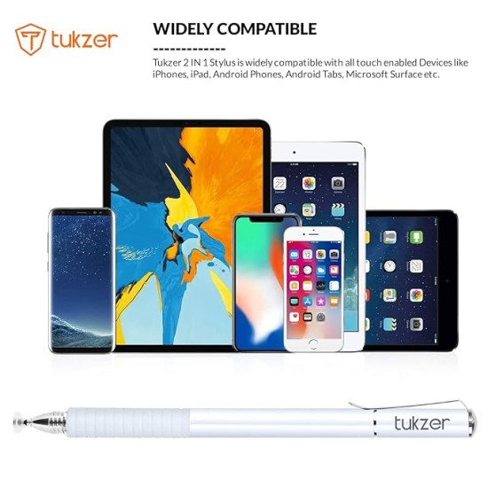 Tukzer 2-in-1 Capacitive Stylus Pen V2.0, Precise Stylus (White) Tukzer 2-in-1 Capacitive Stylus Pen V2.0, Precise Stylus (White)