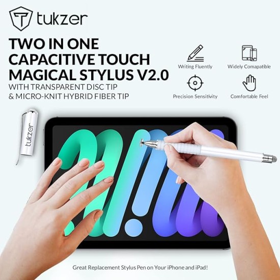 Tukzer 2-in-1 Capacitive Stylus Pen V2.0, Precise Stylus (White) Tukzer 2-in-1 Capacitive Stylus Pen V2.0, Precise Stylus (White)