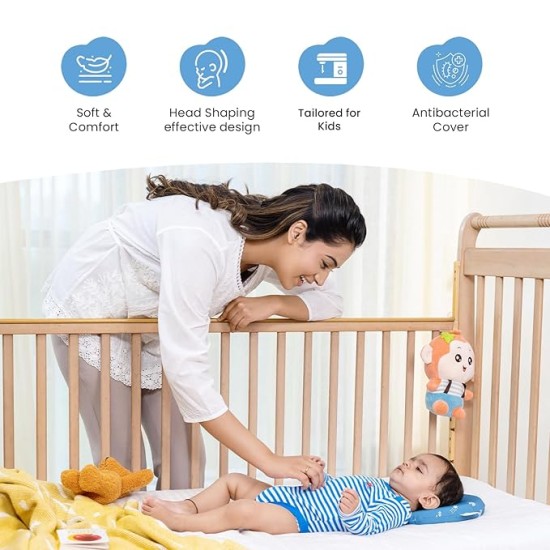 Cherilo Memory Foam Baby Pillow for New Born, Head Shaping Baby Pillow for 0 to 12 Months for Preventing Flat Head Syndrome, 23x23x4 Cm, Cherry Shape, Royal Stars, Blue Cherilo Memory Foam Baby Pillow for New Born, Head Shaping Baby Pillow for 0 to 12 Months for Preventing Flat Head Syndrome, 23x23x4 Cm, Cherry Shape, Royal Stars, Blue