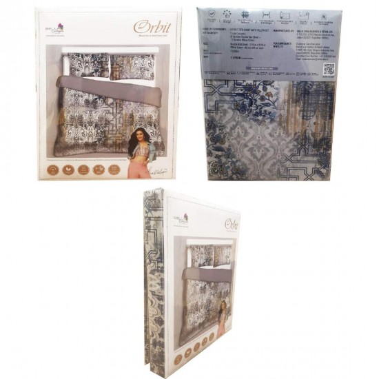Bella Casa, Double Bedsheet Set with 2 Pillow Covers 100% Cotton - ORBIT Bella Casa, Double Bedsheet Set with 2 Pillow Covers 100% Cotton - ORBIT