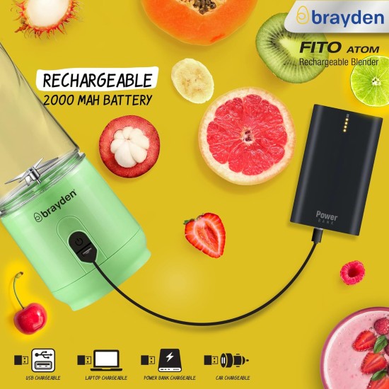 Brayden Fito Atom, Portable Smoothie Blender with 2000 mAh Rechargeable Battery and 3.7V Motor with 400ml Tritan Jar (Green) Brayden Fito Atom, Portable Smoothie Blender with 2000 mAh Rechargeable Battery and 3.7V Motor with 400ml Tritan Jar (Green)