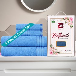 Cuddle Cotton Requisite 4 Pc Towel Set | 2 Bath Towels (70 x 147 cm) & 2 Hand Towels (40 x 60 cm), 400 GSM | 100% Pure Cotton| Azure blue