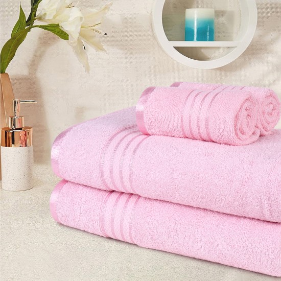 Cuddle Cotton Requisite 4 Pc Towel Set | 2 Bath Towels (70 x 147 cm) & 2 Hand Towels (40 x 60 cm), 400 GSM | 100% Pure Cotton| Blush Pink