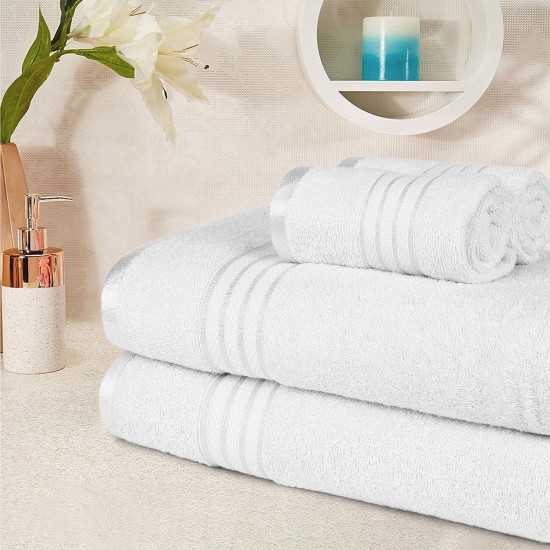 Cuddle Cotton Requisite 4 Pc Towel Set | 2 Bath Towels (70 x 147 cm) & 2 Hand Towels (40 x 60 cm), 400 GSM | 100% Pure Cotton| Opal White