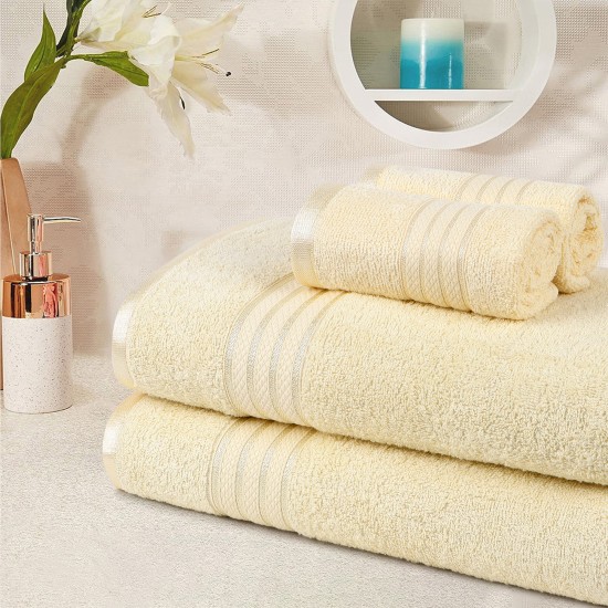 Cuddle Cotton Requisite 4 Pc Towel Set | 2 Bath Towels (70 x 147 cm) & 2 Hand Towels (40 x 60 cm), 400 GSM | 100% Pure Cotton| Sunshine Yellow 
