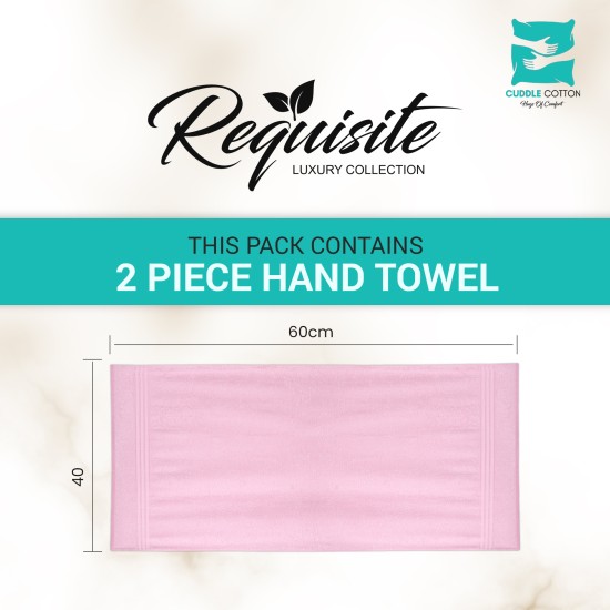 Cuddle Cotton Requisite Hand Towel Set of 2, 40 cm x 60 cm, 400 GSM, Blush Pink 100% Cotton