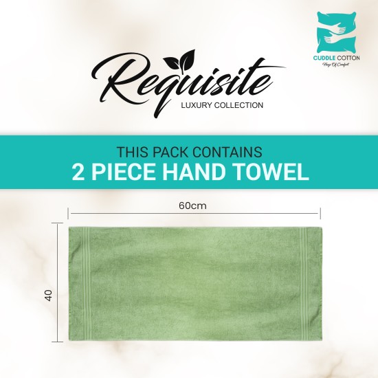 Cuddle Cotton Requisite Hand Towel Set of 2, 40 cm x 60 cm, 400 GSM, Emerald Green 100% Cotton
