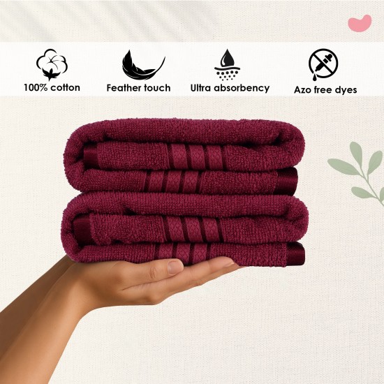 Cuddle Cotton Requisite Hand Towel Set of 2, 40 cm x 60 cm, 400 GSM, Merlot Red 100% Cotton