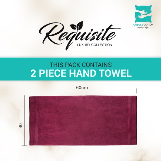 Cuddle Cotton Requisite Hand Towel Set of 2, 40 cm x 60 cm, 400 GSM, Merlot Red 100% Cotton