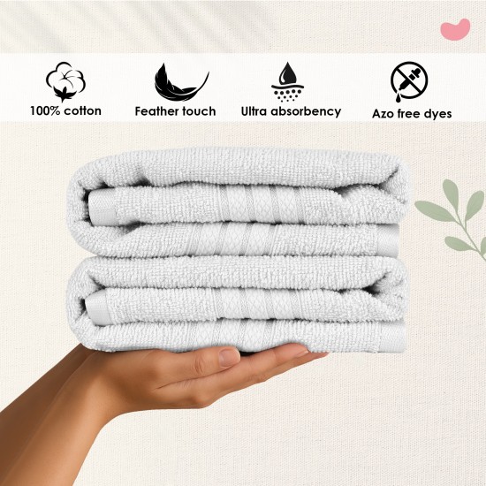 Cuddle Cotton Requisite Hand Towel Set of 2, 40 cm x 60 cm, 400 GSM, Opal White 100% Cotton