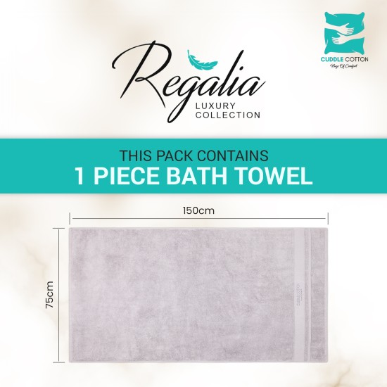 Cuddle Cotton Regalia Zero Twist Bath Towel, 600 GSM, 75 cm x 150 cm, Dove Grey Cuddle Cotton Regalia Zero Twist Bath Towel, 600 GSM, 75 cm x 150 cm, Dove Grey