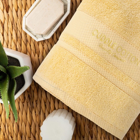 Cuddle Cotton Regalia Zero Twist Bath Towel, 600 GSM, 75 cm x 150 cm, Lemon Yellow