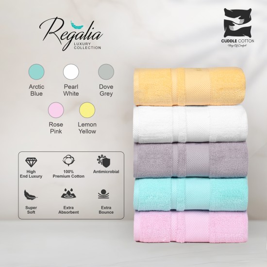 Cuddle Cotton Regalia Zero Twist Bath Towel, 600 GSM, 75 cm x 150 cm, Lemon Yellow