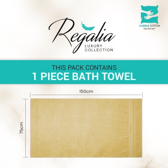 Cuddle Cotton Regalia Zero Twist Bath Towel, 600 GSM, 75 cm x 150 cm, Lemon Yellow