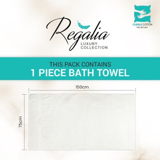 Cuddle Cotton Regalia Zero Twist Bath Towel, 600 GSM, 75 cm x 150 cm, Pearl White