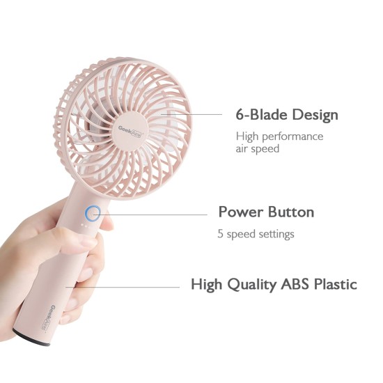 Geek Aire GF1 Portable Fan | 1 Year Warranty | 2600 mAh Battery, Mini Fan Portable, Rechargeable Fan, Mini Fan, Charging Fan, Hand Fan, Table Fan, High Speed, USB Fan with 3 Speed Options (Pink-4In) Geek Aire GF1 Portable Fan | 1 Year Warranty | 2600 mAh Battery, Mini Fan Portable, Rechargeable Fan, Mini Fan, Charging Fan, Hand Fan, Table Fan, High Speed, USB Fan with 3 Speed Options (Pink-4In)