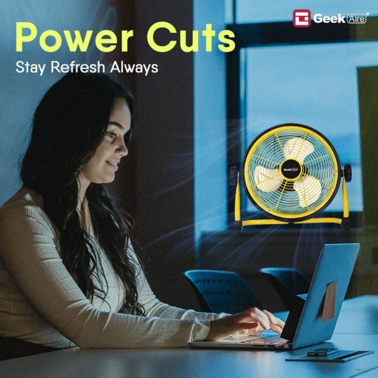 Geek Aire CF3SL Table Fan | 1 Year Warranty | 6000 mAh Rechargeable Fan, Portable Fan, Mini Fan, Small Fan, Charging Fan, BLDC Table Fan, 360° Rotation, Battery Operated, 11 Inches - Yellow & Black Geek Aire CF3SL Table Fan | 1 Year Warranty | 6000 mAh Rechargeable Fan, Portable Fan, Mini Fan, Small Fan, Charging Fan, BLDC Table Fan, 360° Rotation, Battery Operated, 11 Inches - Yellow & Black