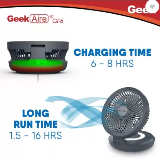 Geek Aire GF6 8-inch Foldable, 4000 mAh USB rechargeable, Night light 700 mm 3 Blade Table Fan
