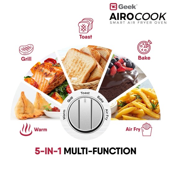Geek Airocook Acis 14 Litre Electric Air Fryer Oven With 5 Preset Functions - Toasting, Baking, Grilling, Air Fry & Warming, Comes With Free Recipe Book & 5 Accessories (1250 Watts), 14 Liter, Silver Geek Airocook Acis 14 Litre Electric Air Fryer Oven With 5 Preset Functions - Toasting, Baking, Grilling, Air Fry & Warming, Comes With Free Recipe Book & 5 Accessories (1250 Watts), 14 Liter, Silver