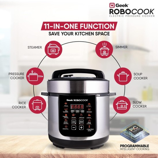 Geek Robocook Zest Electric Cooker, Cooker 3 Litres, Electric Rice Cooker, Electric Non Stick Pressure Cook, Electric Pressure Cooker, Electric Cooking Pot, Slow Cooker (Silver) Geek Robocook Zest Electric Cooker, Cooker 3 Litres, Electric Rice Cooker, Electric Non Stick Pressure Cook, Electric Pressure Cooker, Electric Cooking Pot, Slow Cooker (Silver)