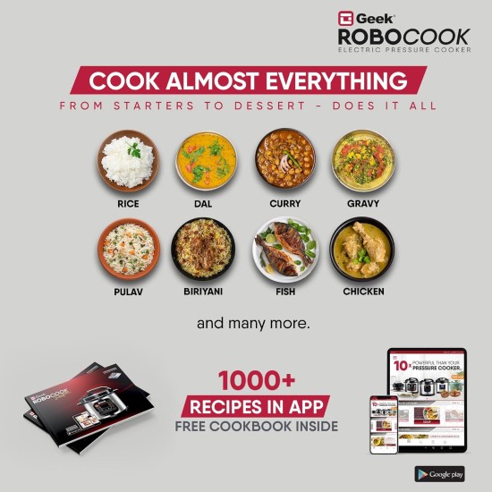 Geek Robocook Zest Electric Cooker, Cooker 3 Litres, Electric Rice Cooker, Electric Non Stick Pressure Cook, Electric Pressure Cooker, Electric Cooking Pot, Slow Cooker (Silver) Geek Robocook Zest Electric Cooker, Cooker 3 Litres, Electric Rice Cooker, Electric Non Stick Pressure Cook, Electric Pressure Cooker, Electric Cooking Pot, Slow Cooker (Silver)