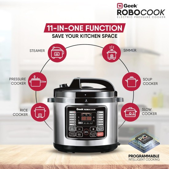 Geek Robocook Nuvo 11-in-1 Automatic Electric Pressure Cooker 8 Litre | 2 Year Warranty | 17 India Preset Menu, Instant Electric Cooker Pot, Multipurpose Electric Rice Cooker (Non-Stick, 8L) Geek Robocook Nuvo 11-in-1 Automatic Electric Pressure Cooker 8 Litre | 2 Year Warranty | 17 India Preset Menu, Instant Electric Cooker Pot, Multipurpose Electric Rice Cooker (Non-Stick, 8L)