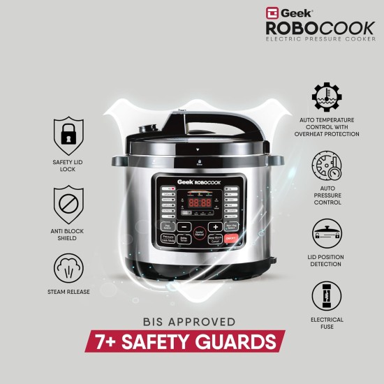 Geek Robocook Nuvo 11-in-1 Automatic Electric Pressure Cooker 8 Litre | 2 Year Warranty | 17 India Preset Menu, Instant Electric Cooker Pot, Multipurpose Electric Rice Cooker (Non-Stick, 8L) Geek Robocook Nuvo 11-in-1 Automatic Electric Pressure Cooker 8 Litre | 2 Year Warranty | 17 India Preset Menu, Instant Electric Cooker Pot, Multipurpose Electric Rice Cooker (Non-Stick, 8L)