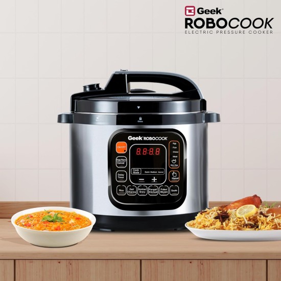 Geek Robocook Zeta 11-in-1 Automatic Electric Pressure Cooker 5 L | 2 Year Warranty | 13 Indian Preset Menu, Instant Electric Cooker Pot, Multipurpose Electric Rice Cooker (Stainless Steel, 5 Litre) Geek Robocook Zeta 11-in-1 Automatic Electric Pressure Cooker 5 L | 2 Year Warranty | 13 Indian Preset Menu, Instant Electric Cooker Pot, Multipurpose Electric Rice Cooker (Stainless Steel, 5 Litre)