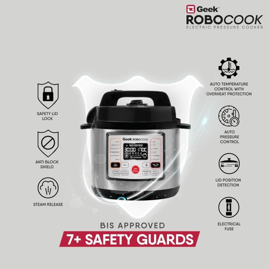 Geek Robocook Hexa 11-in-1 Automatic Electric Pressure Cooker 6 Litre | 2 Year Warranty | 17 India Preset Menu, Instant Electric Cooker Pot, Multipurpose Stainless Steel Electric Rice Cooker (Silver) Geek Robocook Hexa 11-in-1 Automatic Electric Pressure Cooker 6 Litre | 2 Year Warranty | 17 India Preset Menu, Instant Electric Cooker Pot, Multipurpose Stainless Steel Electric Rice Cooker (Silver)