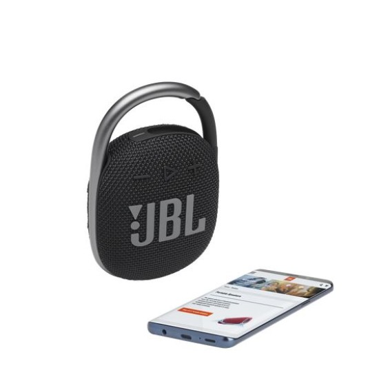 JBL Clip 4, Wireless Ultra Portable Bluetooth Speaker, Pro Sound, Integrated Carabiner, Vibrant Colors with Rugged Fabric Design, Dust & Waterproof, Type C (Without Mic, Black)
