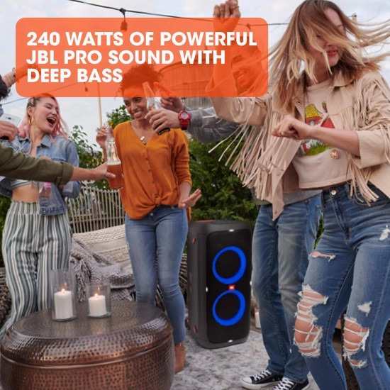 JBL Partybox 310 | Portable Bluetooth Party Speaker | 240W Monstrous Pro Sound | Dynamic Light Show | Backlit Panel | Telescopic Handle & Wheels | Guitar & Mic Support PartyBox App (Black)