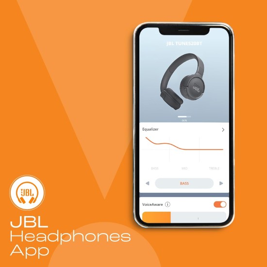 JBL Tune 520BT Wireless Headphones with Mic, Upto 57H Battery, Speed Charge : 5 min Charge Gives up to 3H of Playback, Multipoint Connect, Customizable Bass with Headphones App, BT 5.3 (Black)