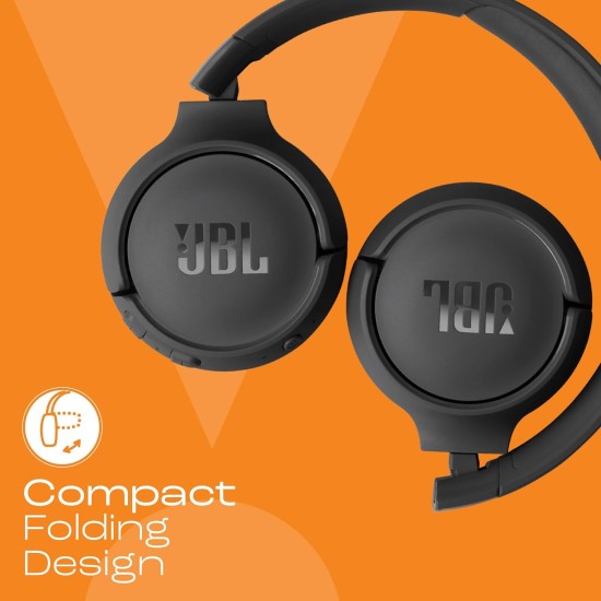 JBL Tune 520BT Wireless Headphones with Mic, Upto 57H Battery, Speed Charge : 5 min Charge Gives up to 3H of Playback, Multipoint Connect, Customizable Bass with Headphones App, BT 5.3 (Black)