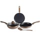 Nouvetta Andria Non-Stick Cookware Set of 5 peices (Dosa Tawa, Kadhai,Frying Pan, Glass Lid,Serving Spoon), Thickness of 3 mm, Coffee