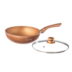 Nouvetta Andria Non-Stick Cookware Set of 5 peices (Dosa Tawa, Kadhai,Frying Pan, Glass Lid,Serving Spoon), Thickness of 3 mm, Copper