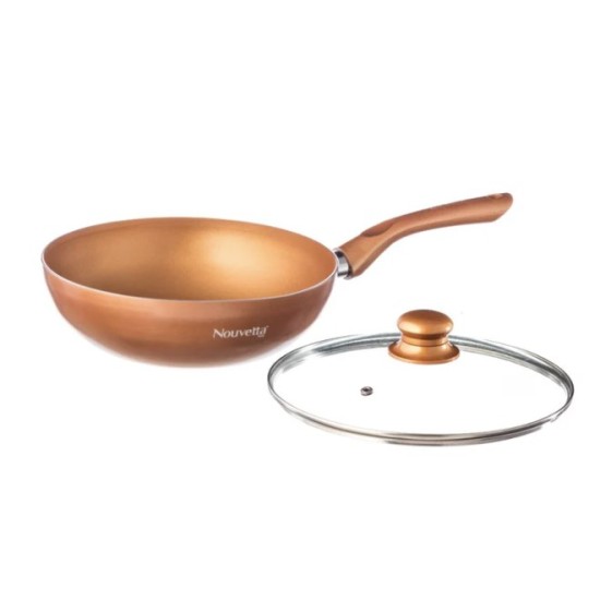 Nouvetta Andria Non-Stick Cookware Set of 5 peices (Dosa Tawa, Kadhai,Frying Pan, Glass Lid,Serving Spoon), Thickness of 3 mm, Copper