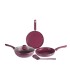 Nouvetta Andria Non-Stick Cookware Set of 5 peices (Dosa Tawa, Kadhai,Frying Pan, Glass Lid,Serving Spoon), Thickness of 3 mm, Maroon