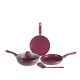 Nouvetta Andria Non-Stick Cookware Set of 5 peices (Dosa Tawa, Kadhai,Frying Pan, Glass Lid,Serving Spoon), Thickness of 3 mm, Maroon