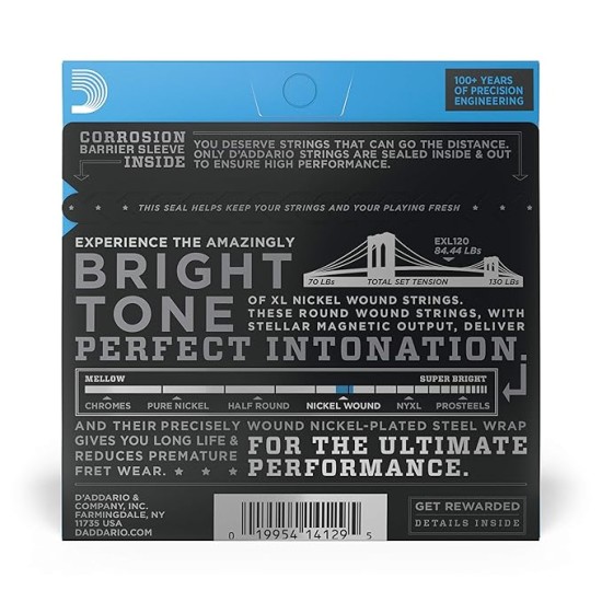 D'Addario EXL120 Nickel Wound 9-42 Super Light Electric Guitar Strings (Nickel)