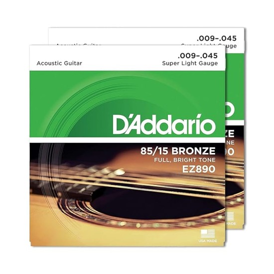 D'Addario Guitar Strings - Acoustic Guitar Strings - 85/15 Bronze - For 6 String Guitar - Full, Bright Tone - EZ890 - Super Light, 9-45