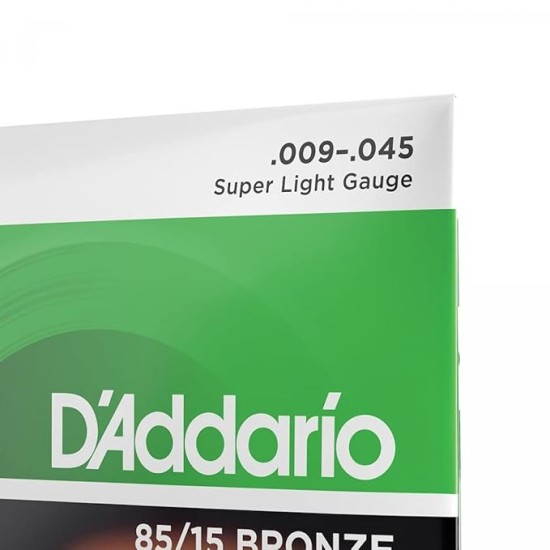 D'Addario Guitar Strings - Acoustic Guitar Strings - 85/15 Bronze - For 6 String Guitar - Full, Bright Tone - EZ890 - Super Light, 9-45